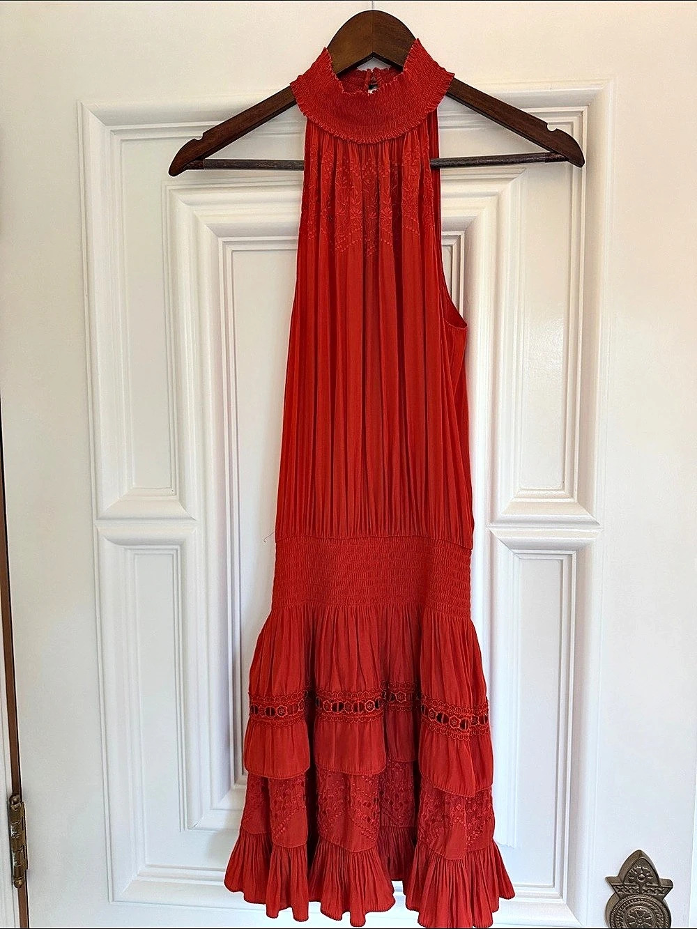 Ramy Brook XS Red Smocked Maxi Dress Like New